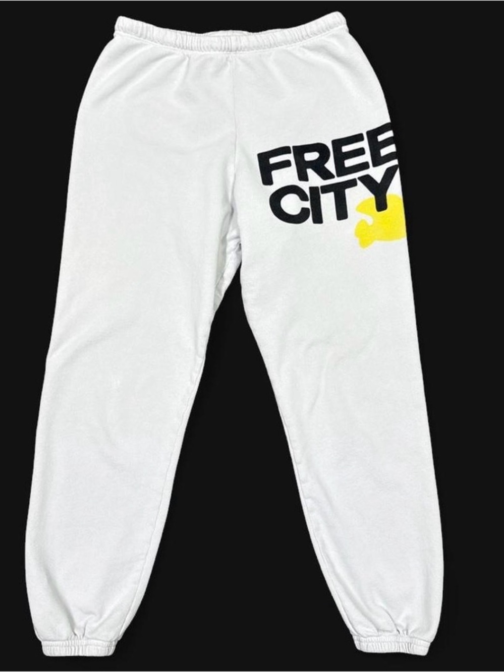 FREE CITY White Sweatpants with Bold Logo